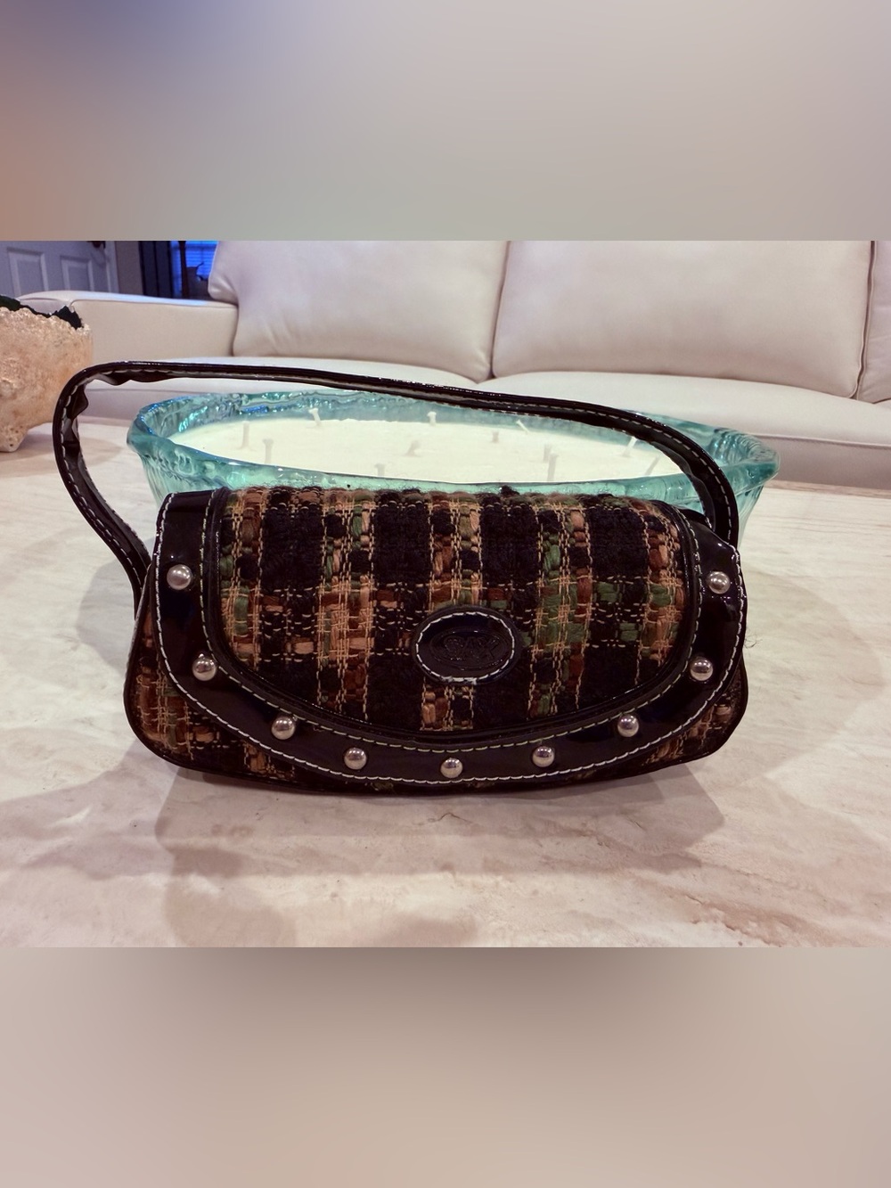 Woven Tweed Eyeglass Case with Black Trim